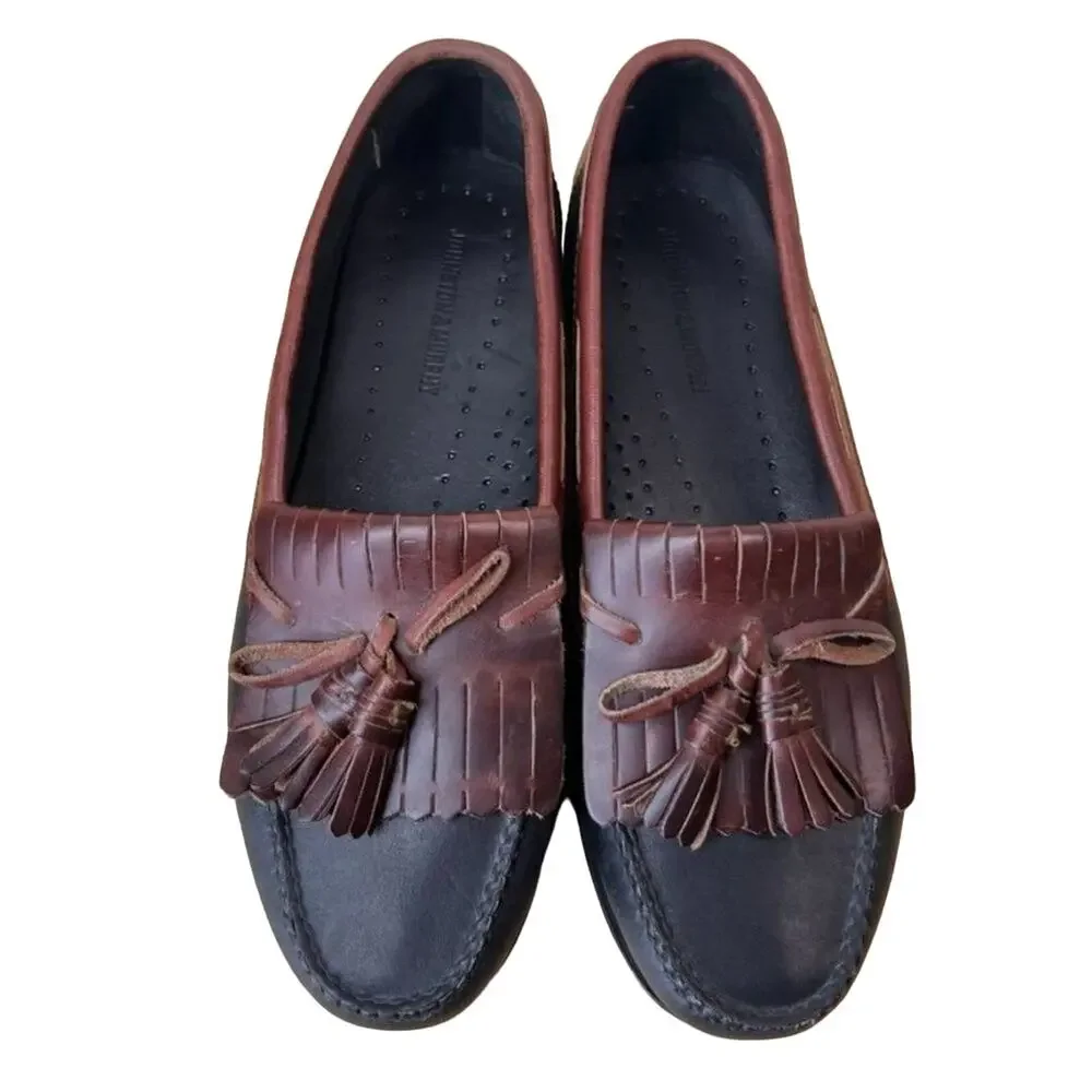 Johnston & Murphy Shoes Men 10 Leather Tassel Loafers Dress Shoe Two Tone